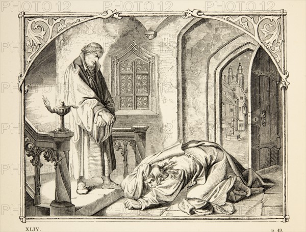 The life of Martin Luther: Luther receives the criminal Hans Kolhase with compassion because he believes he really repents of his sins.