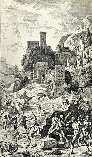 Ulysse et ses compagnons affrontent le peuple des Cicones sur l'Ile d'Ismara
