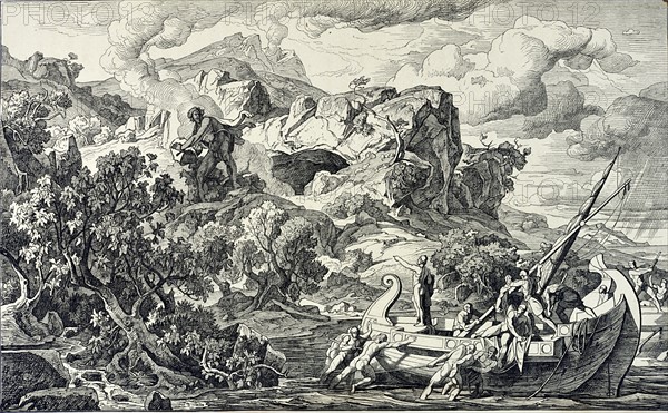 The escape of Ulysses and his companions from the island of Cyclops