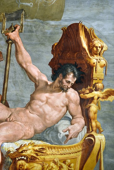 Tibaldi, Neptune sur son char et le navire d'Ulysse (détail)