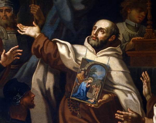 Conca, Bataille de la Montagne Blanche près de Prague, le 8 novembre 1620. Livraison du cheval au Vénérable Père Dominique de Jésus et de Marie, pour porter l'image de la Vierge Marie sur le champ de bataille (détail)
