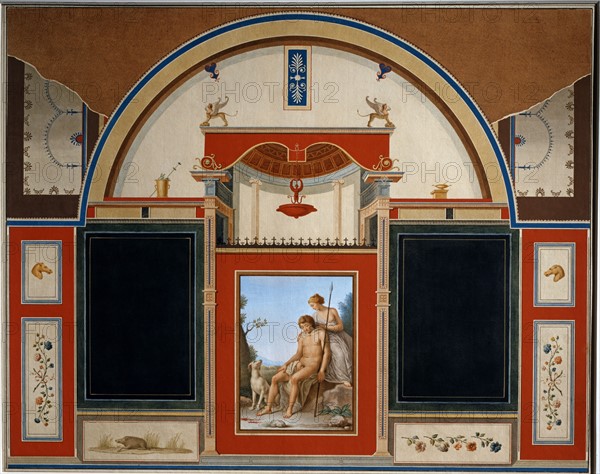 Mengs, Copie de fresques de la villa Negroni, près de Rome. Sur le panneau central : Vénus et Adonis blessé