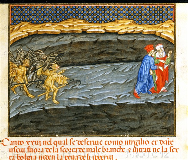 The Divine Comedy, Hell: Dante and Virgil chased by winged devils