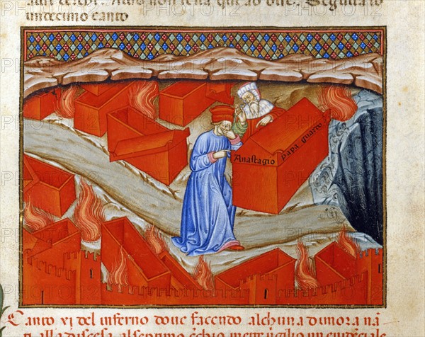 "La Divine Comédie", L'Enfer : Dante et Virgile devant la tombe du pape Anastase IV