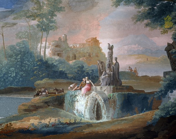 Giuseppe Bernardino Bison, Petits bergers dans un paysage fantastique avec un monument