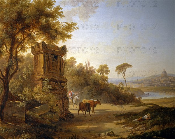 Lorenzo Scarabellotto, Paysage bucolique avec ruines et vue sur Rome