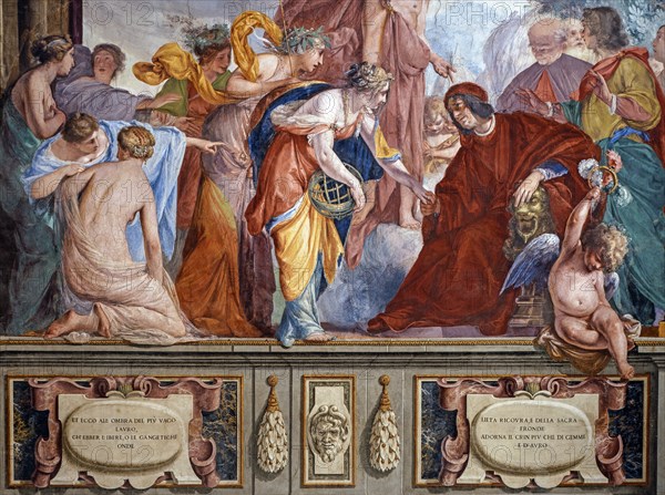 Laurent le Magnifique accompagné d'Apollon, accueille les muses, les arts et les vertus à Florence