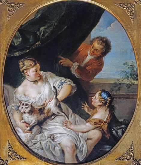 François Boucher, La Femme au Chat : The Surprise