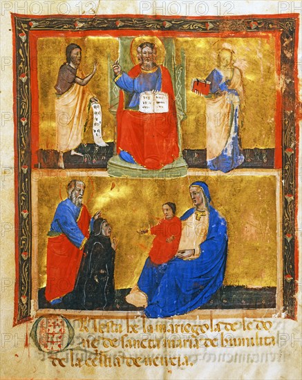 Miniature d'une Mariegola : statuts et règles de la Confrérie de Notre-Dame de l'Humilité à Santa Maria delle Celestie à Venise