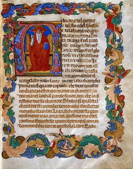 Page ornée de la lettrine A représentant saint Jérôme