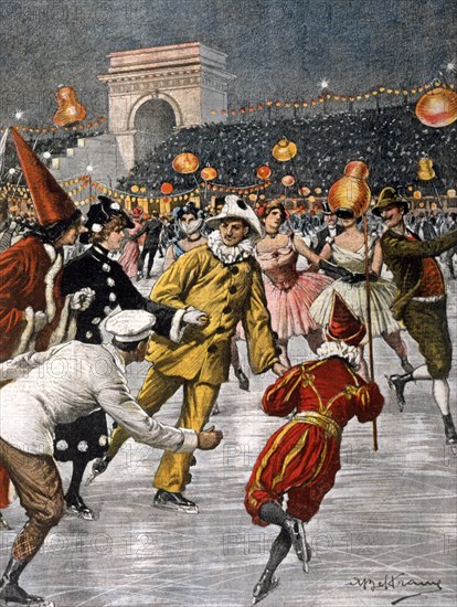 Fête costumée nocturne sur la glace de l’Arena de Milan