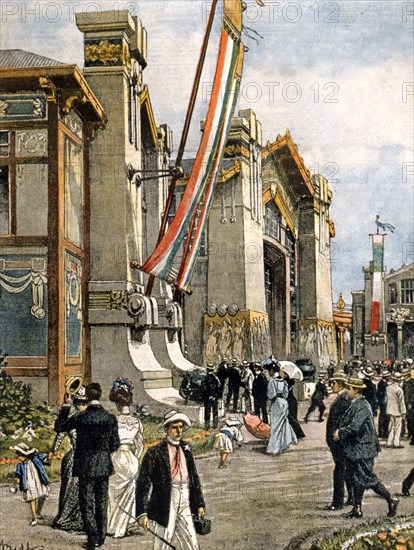 Exposition à Milan, les nouveaux pavillons d'art décoratif érigés en moins d'un mois à la place des anciens pavillons brûlés (1906)
