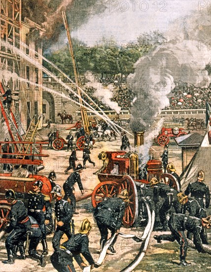 Concours international de pompiers à Milan, concours d'adresse et de dextérité des pompiers étrangers dans les arènes (1906)