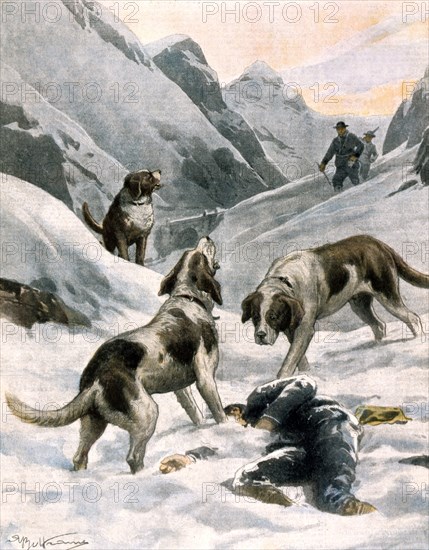 Directeur de l'observatoire du Gothard mort de froid et trouvé par des chiens de l'hospice (1907)