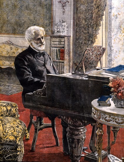 Le compositeur Giuseppe Verdi au piano le jour de son 86e anniversaire (1899)