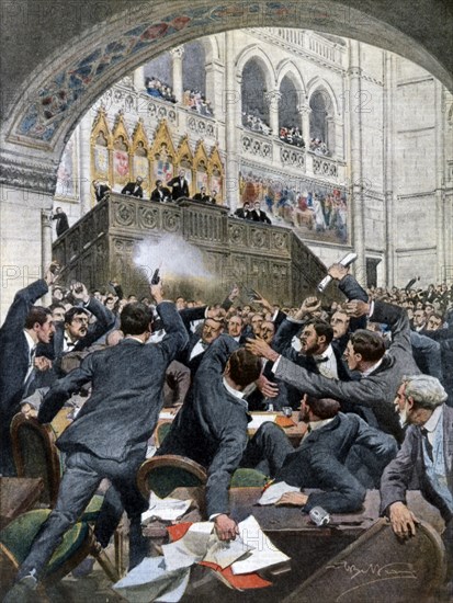 Attaque contre le Premier ministre hongrois Istvan Tisza, au Parlement de Budapest (1912)
