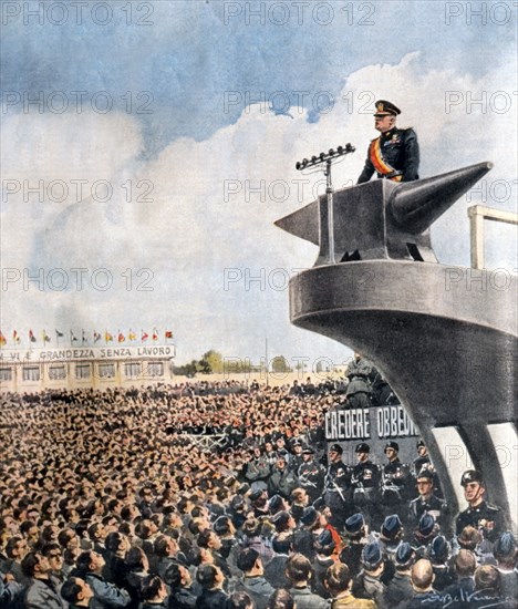 Discours de Duce Benito Mussolini à Turin le 15 mai 1939 devant 50 000 travailleurs