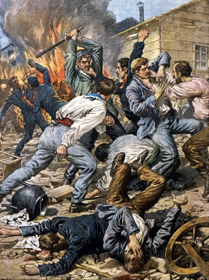 Des travailleurs italiens agressés en Hongrie par des travailleurs jaloux de leur emploi (1903)