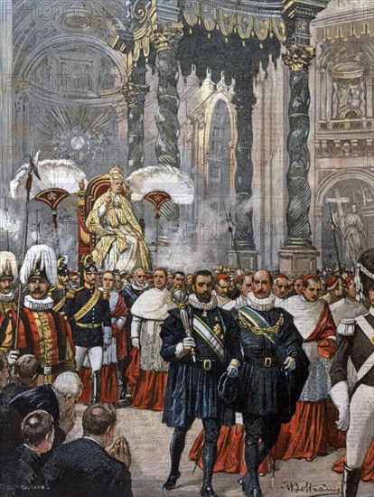 Le couronnement de Pie X à Saint-Pierre de Rome le 9 août 1903. Le pape énonce la première bénédiction publique