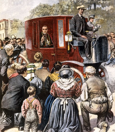 l'archevêque de Milan effectue la visite de ses paroisses en voiture électrique (1903)