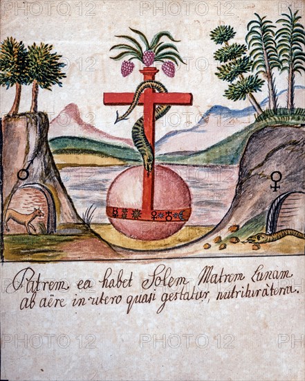 Frontispice du manuscrit alchimique "Clavis Artis" attribué à Zoroastre (Zarathoustra)