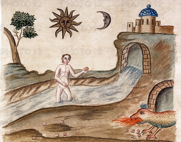 Phase de l'Opus Alchemicus, manuscrit alchimique "Clavis Artis" attribué à Zoroastre (Zarathoustra)