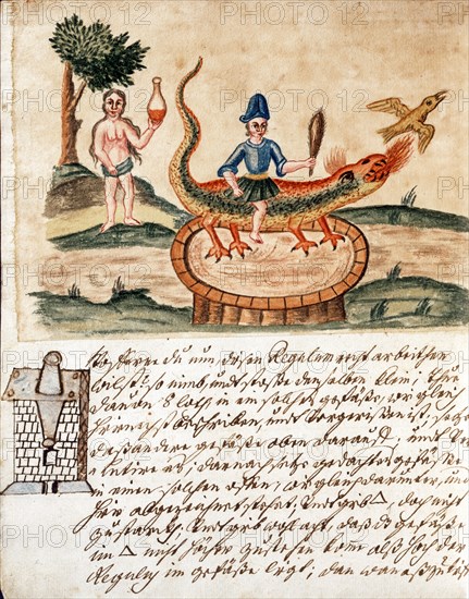 Phase de l'Opus Alchemicus, manuscrit alchimique "Clavis Artis" attribué à Zoroastre (Zarathoustra)
