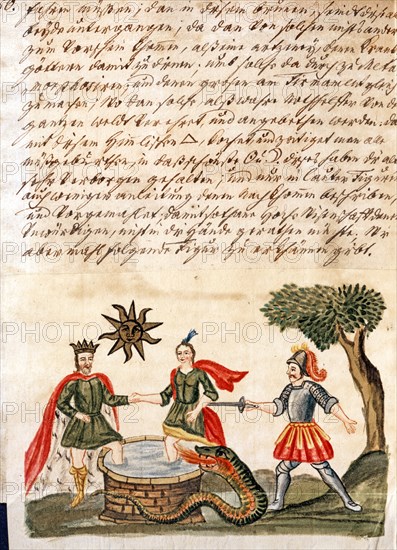 Phase de l'Opus Alchemicus, manuscrit alchimique "Clavis Artis" attribué à Zoroastre (Zarathoustra)