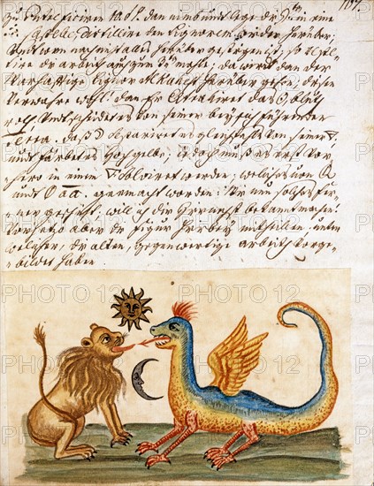 Phase de l'Opus Alchemicus, manuscrit alchimique "Clavis Artis" attribué à Zoroastre (Zarathoustra)