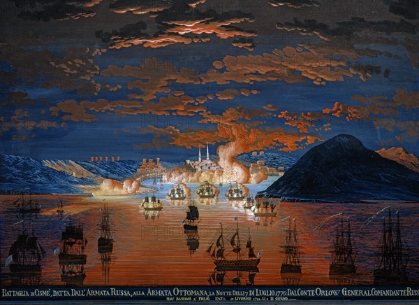 Baseggio, La bataille de Cisme, entre la flotte russe et la flotte ottomane, dans la nuit du 7 juillet 1771