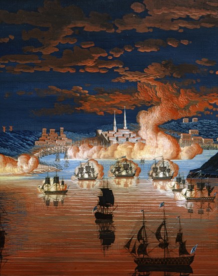 Baseggio, La bataille de Cisme, entre la flotte russe et la flotte ottomane, dans la nuit du 7 juillet 1771 (détail)