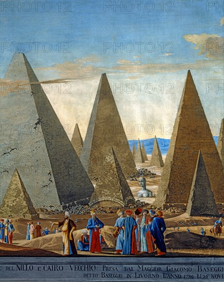 Baseggio, Vue d'un groupe de pyramides en Egypte et le cours du Nil (détail)