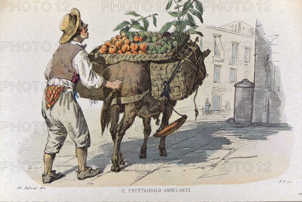 Petit métier de Naples : le marchand de fruits ambulant