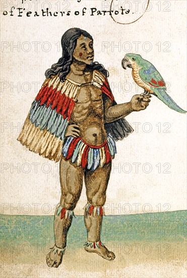 New American village chief's habit with parrot feathers