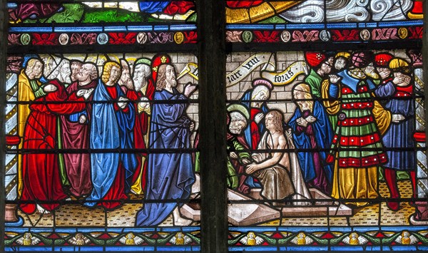 Vitrail de la Vie de sainte Madeleine : la Résurrection de Lazare