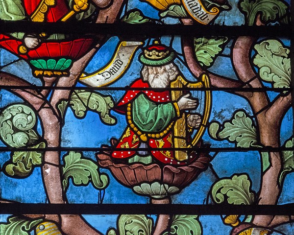 Vitrail de l'Arbre de Jessé : le roi David jouant de la lyre