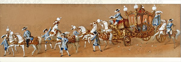 Louis II de Bavière dans son carrosse d'apparat tiré par six chevaux blancs