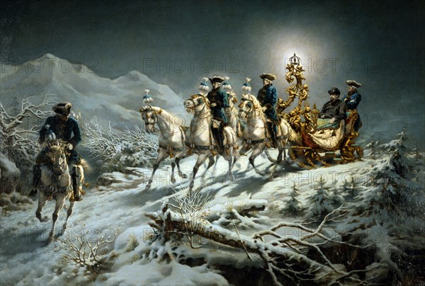 Louis II de Bavière lors d'une promenade nocturne en traîneau dans les Alpes d'Ammergau