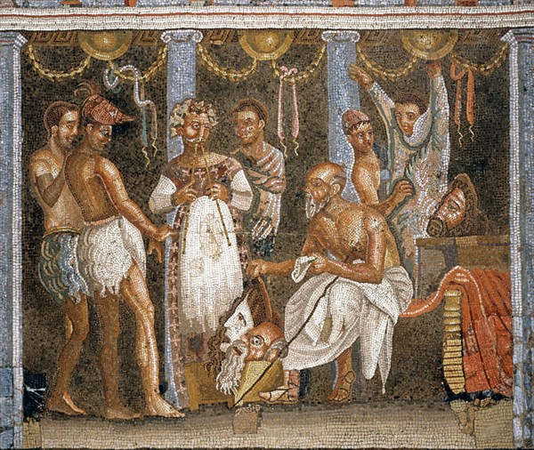 Chorège et acteurs, mosaïque de Pompéi