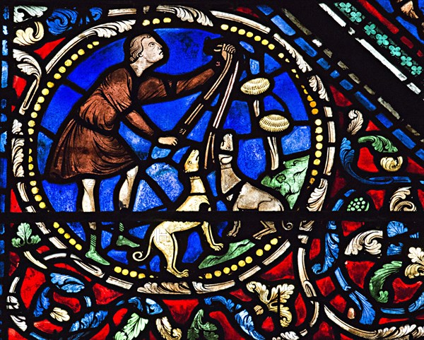 Piqueurs et valets de chasse à courre (vitrail de Chartres)