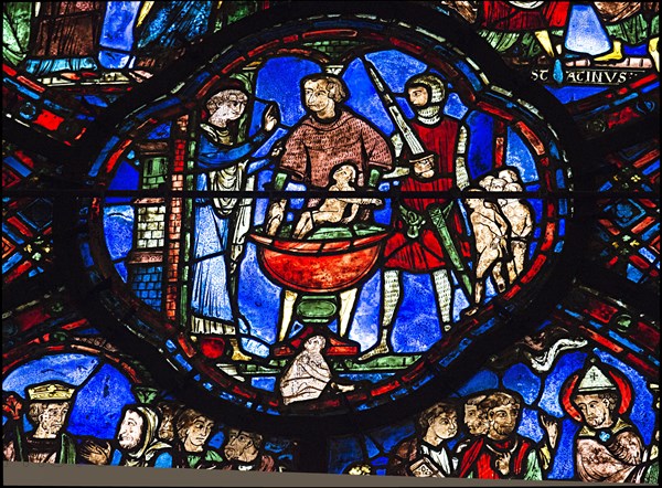 La préparation du bain de sang (vitrail de Chartres)