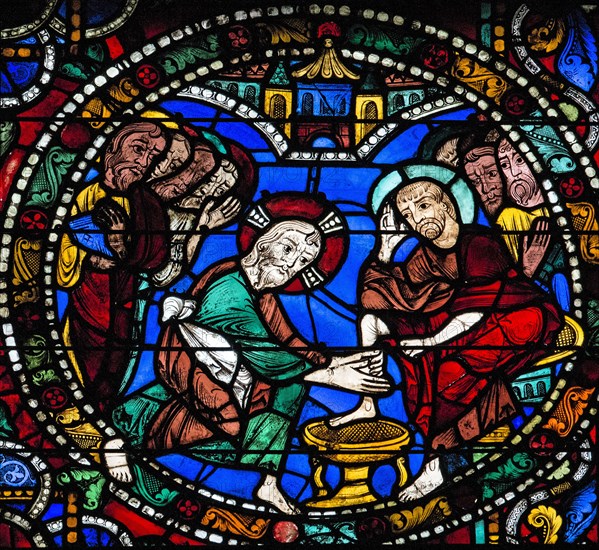 Le lavement des pieds (vitrail de Chartres)