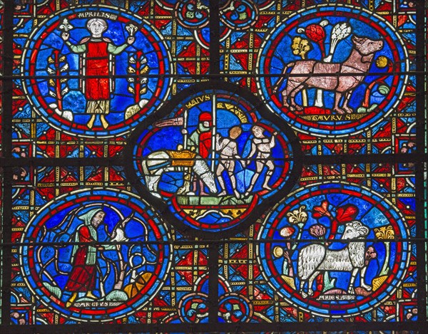 Vitrail du Zodiaque et des travaux des mois (vitrail de Chartres)