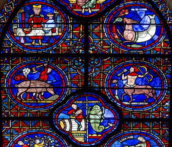 Vitrail du Zodiaque et des travaux des mois (vitrail de Chartres)