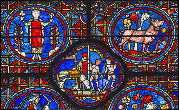 Vitrail du Zodiaque et des travaux des mois (vitrail de Chartres)