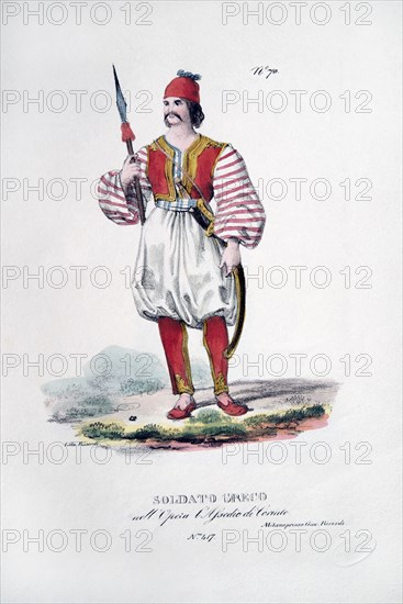 Costume de scène pour un soldat grec dans "Le Siège de Corinthe" de Rossini