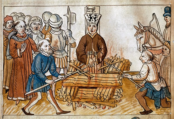 Von Richental, Jan Hus est brûlé sur le bûcher le 6 juillet 1415 à Constance