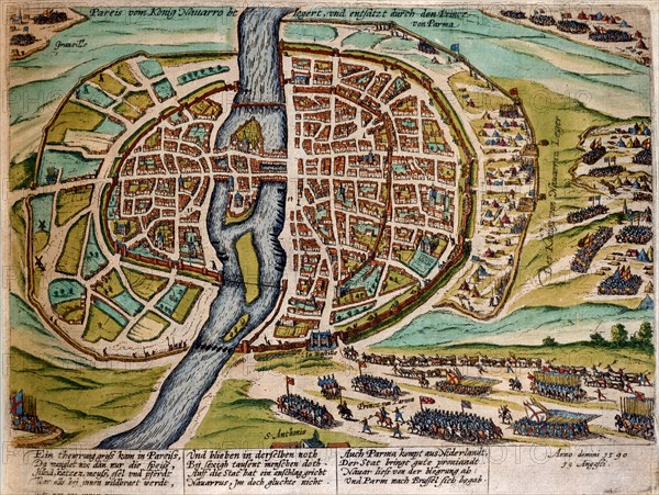 Hogenberg, le Duc de Parme fait entrer des vivres dans Paris, 1590