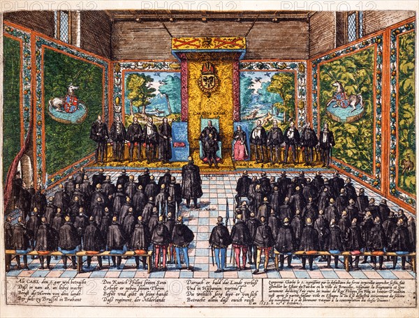 Hogenberg, Charles V d'Espagne nomme son fils Philippe II gouverneur des Pays-Bas