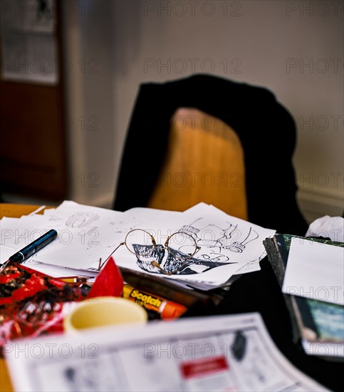 Desk of French caricaturist Cabu